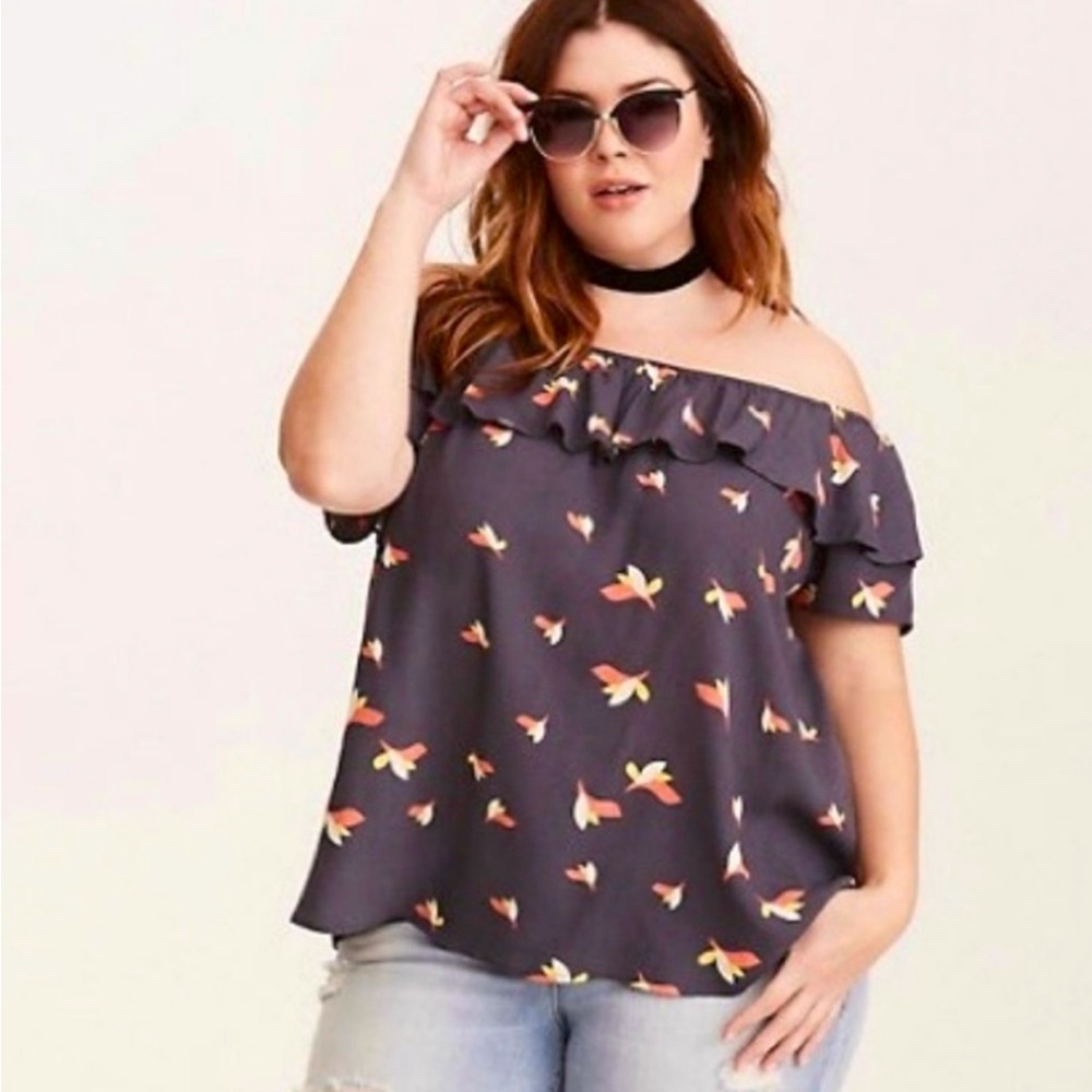 Torrid Crepe Ruffled Tulip Flyaway Back Blouse Boho Festival Sz 2X